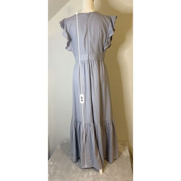 Cynthia Rowley Flutter Sleeves Blue Linen Maxi Dress Women’s Small - Picture 4 of 11